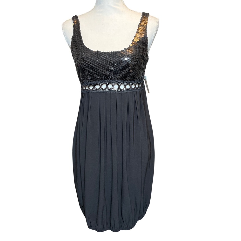 Windsor Y2K Black Sequin Empire Waist Bubble Hem 2000's Mini Dress Size 5/6 NWT